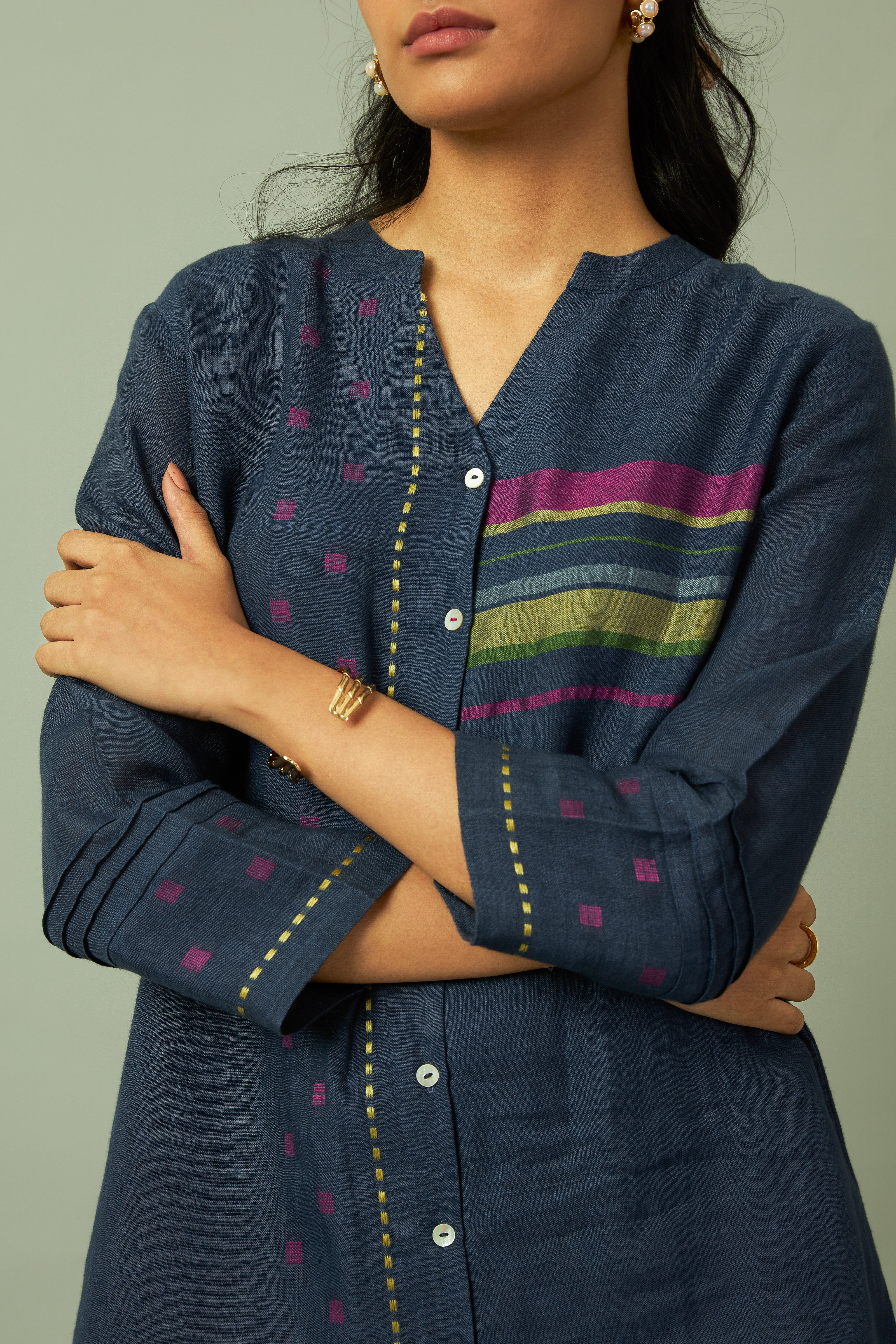Linen Multi-Stripe Tunic Coord Set | Oregano