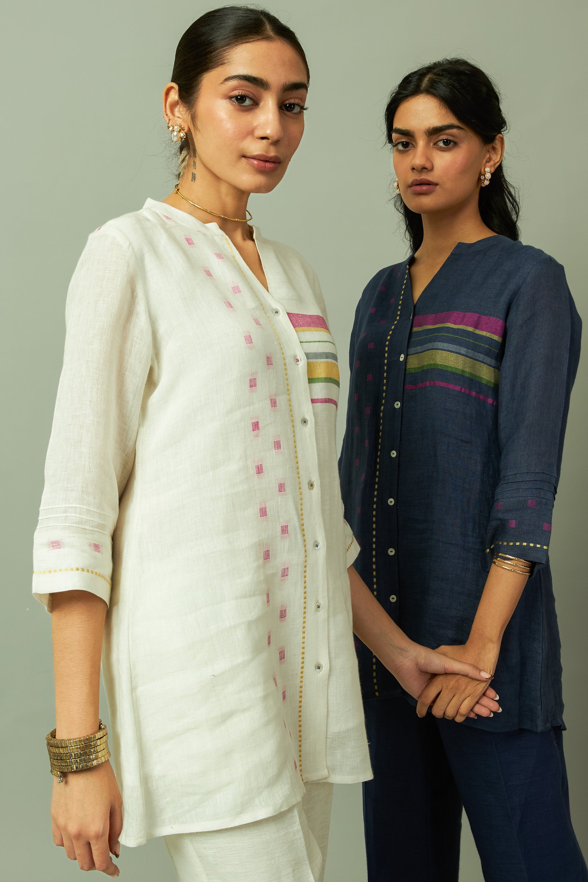 Linen Multi-Stripe Tunic Coord Set | Oregano