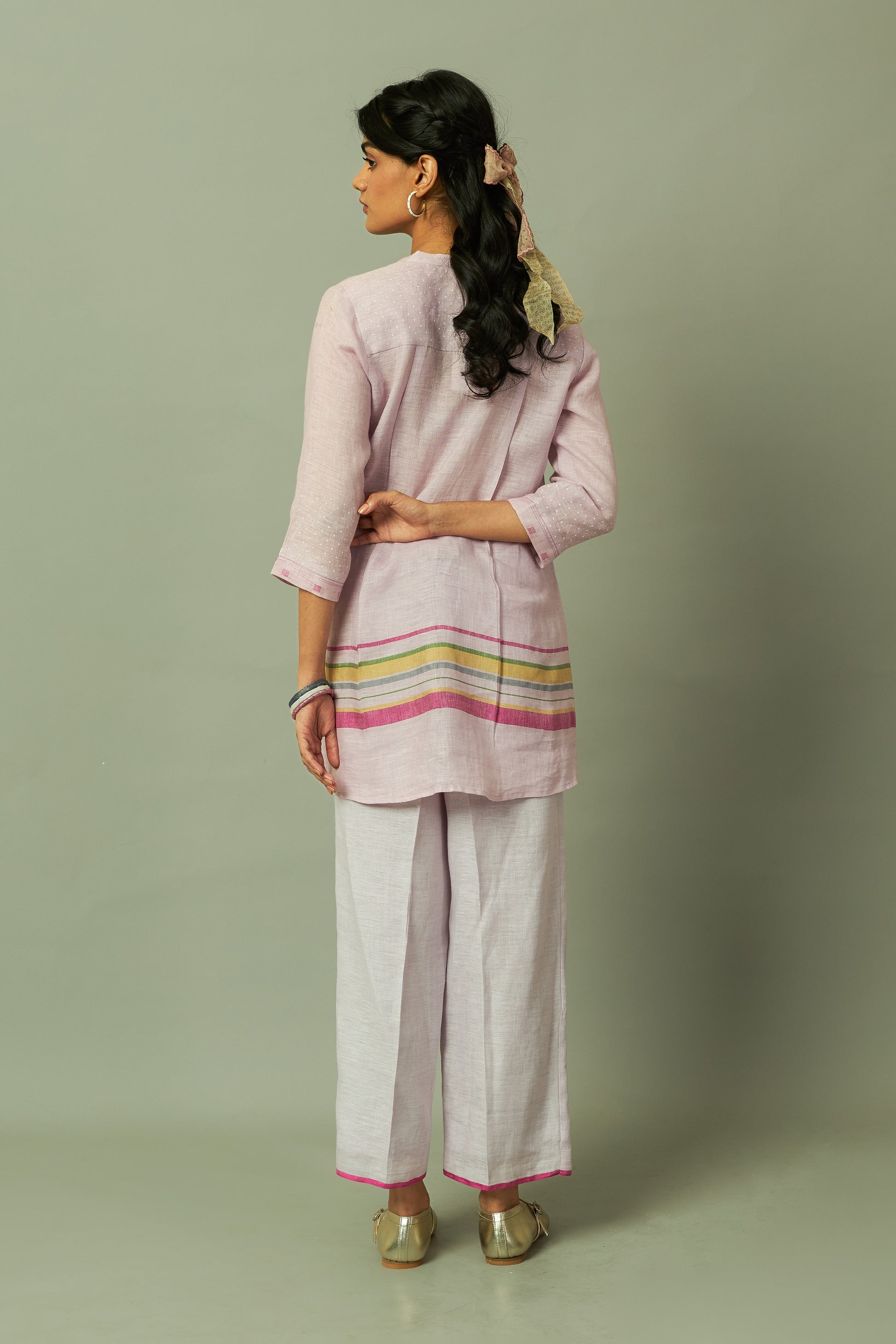 Botanical Block Printed Linen Tunic Set | Oregano