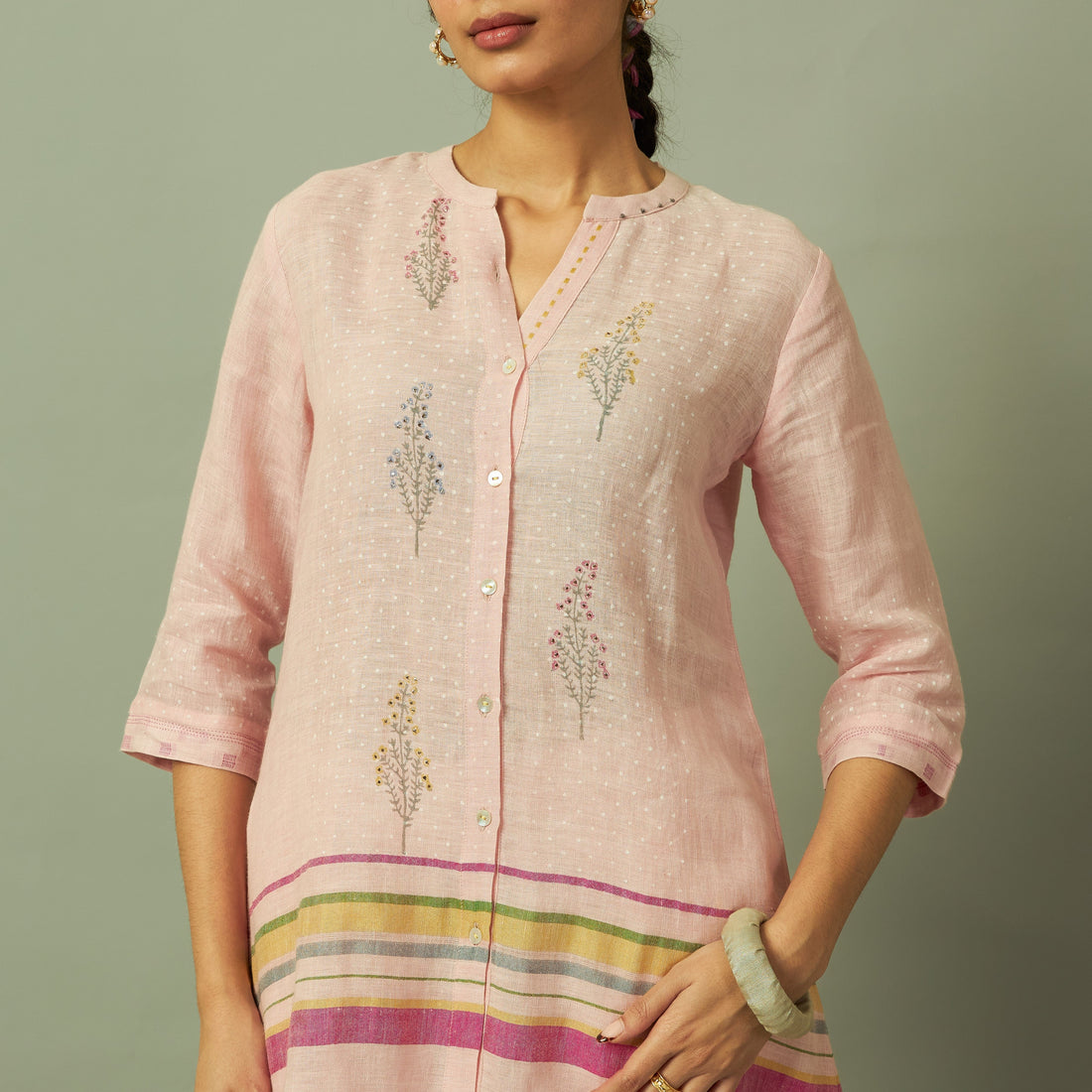 Botanical Block Printed Linen Tunic Set