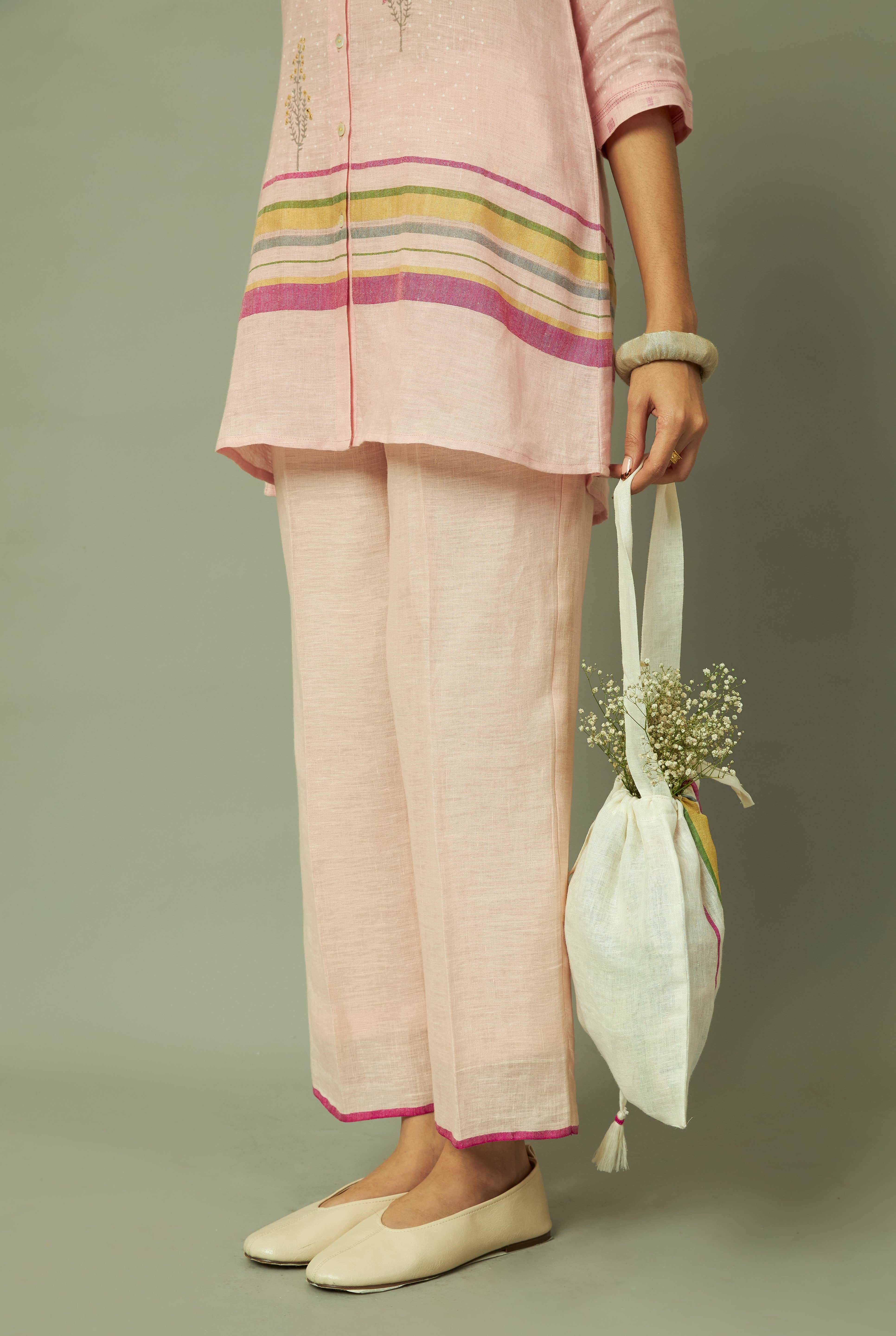 Botanical Block Printed Linen Tunic Set | Oregano