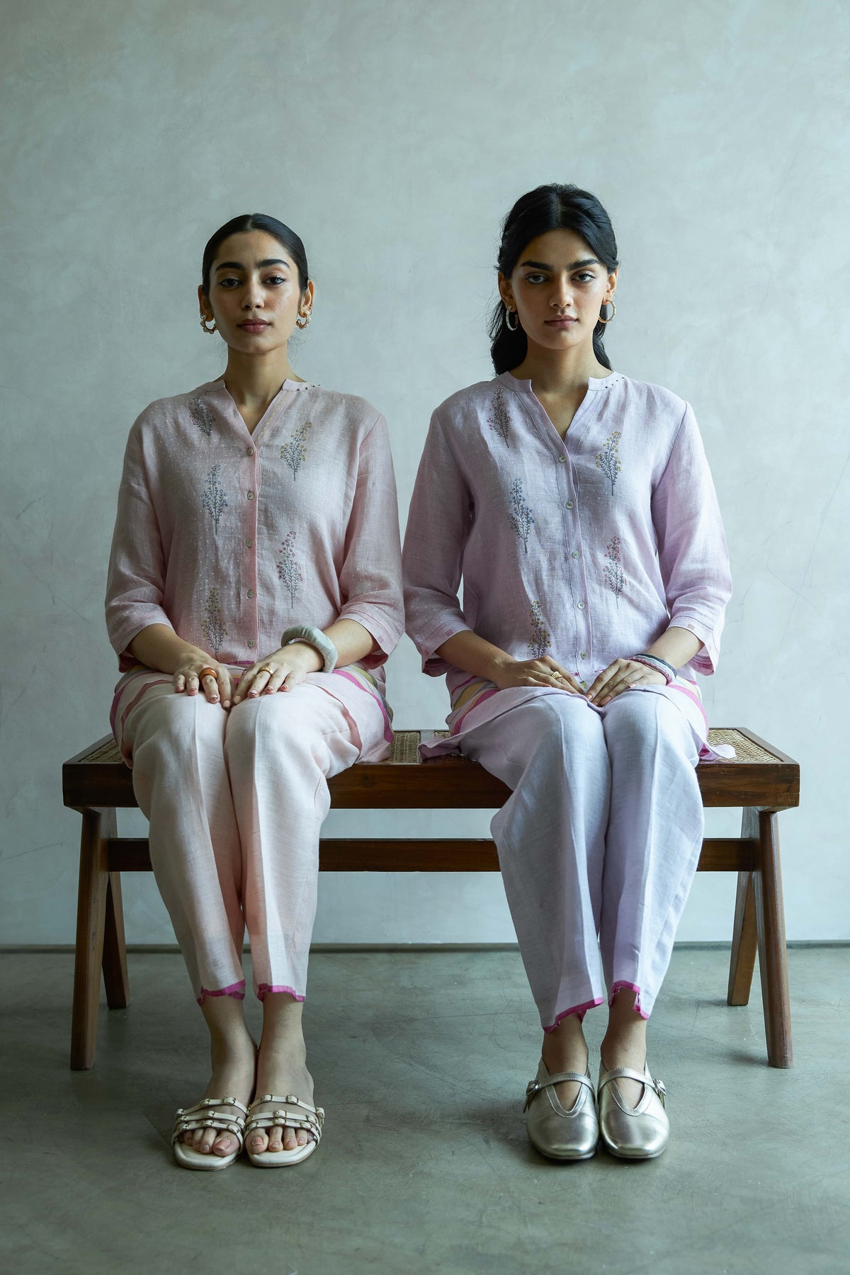 Botanical Block Printed Pink Linen Coord Set