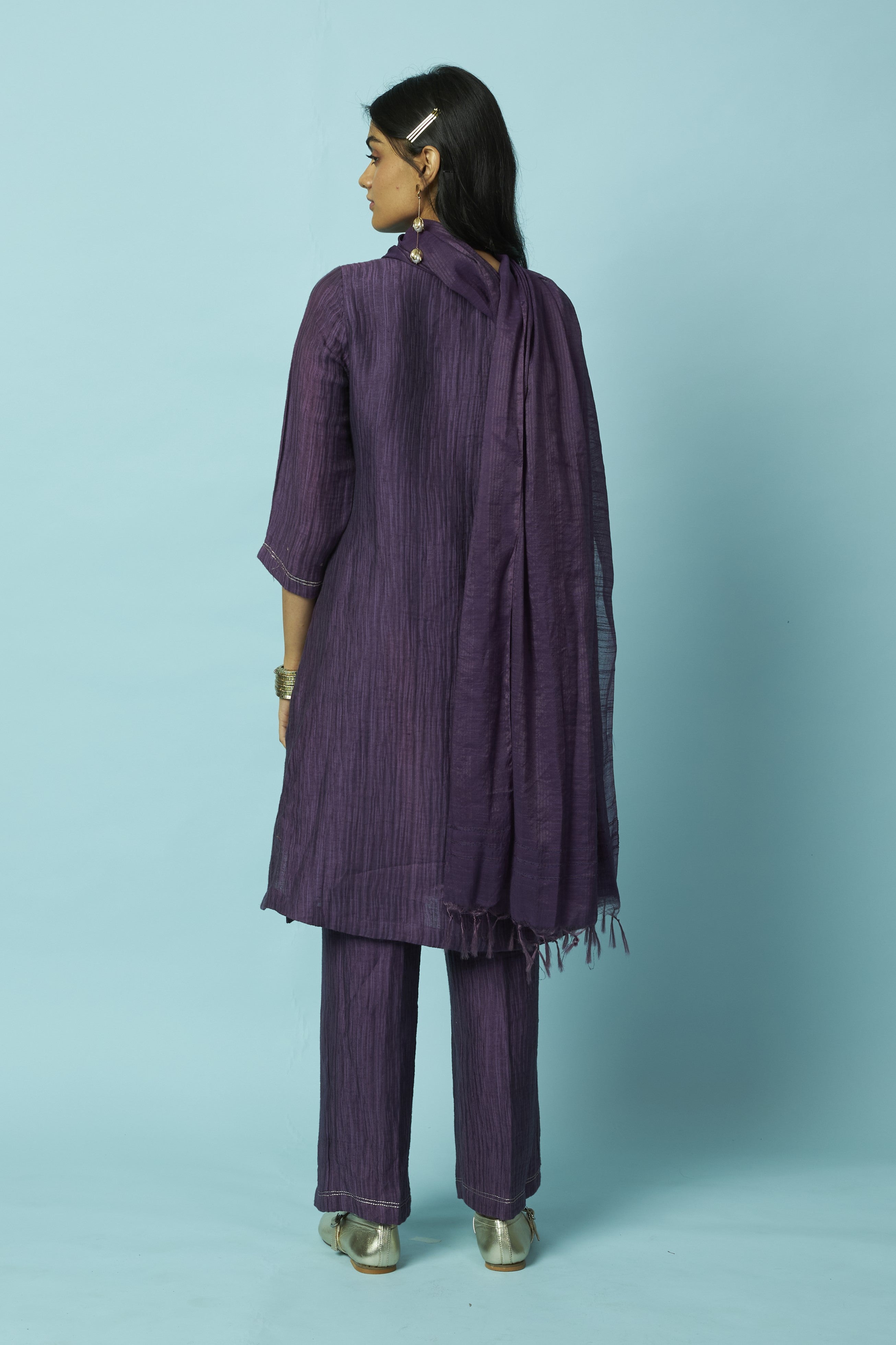 Khat Pita Embroidered Silk Linen Festive Kurta Set | Oregano