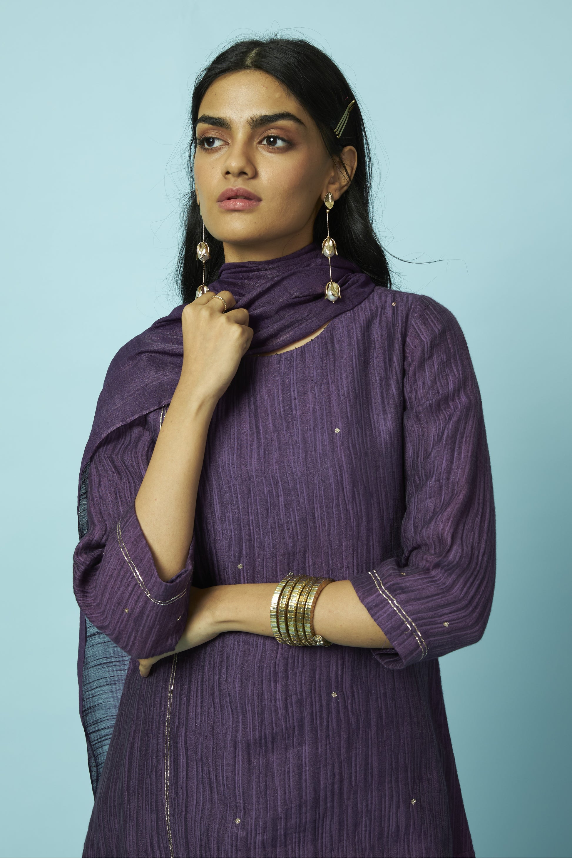 Khat Pita Embroidered Silk Linen Festive Kurta Set | Oregano